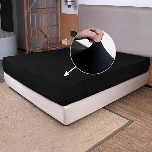 King Size Fitted Sheet Only - 4-Way Stretch Knit, Snug Fit, Wrinkle Free & Stay in Place, No More Slipping Off for Mattress, Soft & Comfortable - Black, King - Black - King/Short King/Cal King/Olympic Queen - Image 1