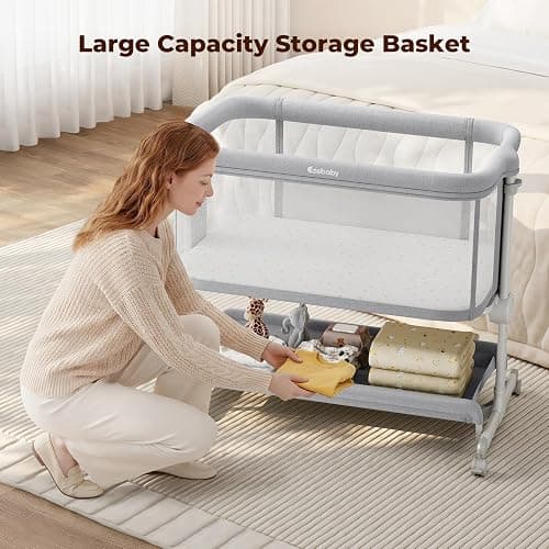 Ezebaby Baby Bassinets Bedside Sleeper, Portable Bedside Bassinet for Baby Newborn Infants with Adjustable 7 Heights and All Mesh Sides, Newborn Crib with Mattress and Soft, Breathable Sheet | Baby bassinets thumbnail 9