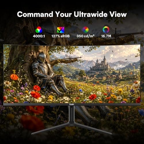 DJiEX 34 Inch Ultrawide Curved Gaming Monitor, 180Hz, Height Adjustable | WQHD 3440x1440, 1500R, 4000:1, 127% sRGB, FreeSync, 16.7M, Curvature & 178° Viewing Angle, Base for Computer, Business thumbnail 3