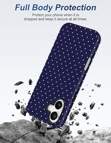 Jusy Compatible with MagSafe Polka Dot Case for iPhone 16, Cute Aesthetic Polka Dots Magnetic Phone Case, Soft TPU and Hard PC Protective Phone Cover for Women Girls (Matte), Navy Blue thumbnail 4
