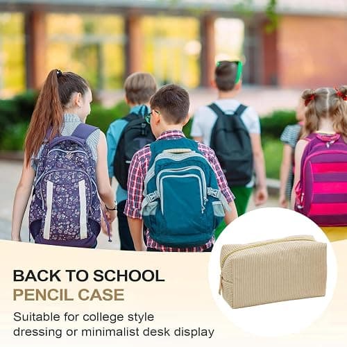 Corduroy Pencil Case, Large Capacity Beige Pencil Case for Girls, Cream Pencils Cases with Zipper, Solid Color Aesthetic Stationery Pouch, Stationery Organizer Pen Bag for School, Travel thumbnail 6