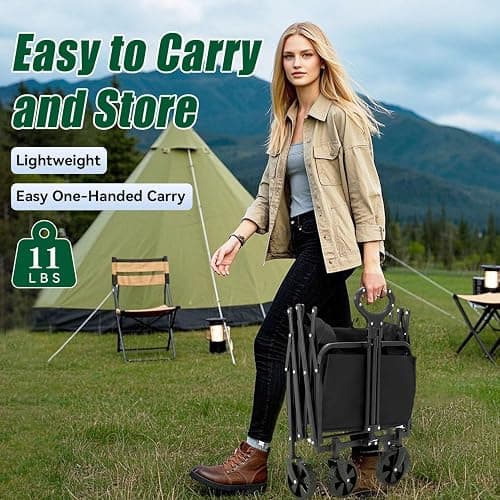 Joxir Collapsible Wagon Cart Foldable 120L 360lbs Capacity, Lightweight Portable Beach Wagon, Shopping Carts with Wheels for Grocery, Camping, Shopping, Garden Cart thumbnail 4