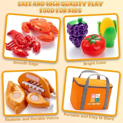 Juboury Cucina Giocattolo per Bambini, Set per Taglia Verdure e Frutta con Cibo Giocattolo come Pizza e Dessert, Gioco di Ruolo in Cucina Bambini, Giochi Montessori 3 4 5 6 7 Anni thumbnail 4