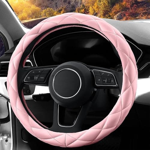 YHONGJT Soft Microfiber Leather Steering Wheel Cover, Universal 15 Inch for Women Girls, Fit Vehicles, Sedans, SUVs, Vans, Trucks - Light Pink thumbnail 7