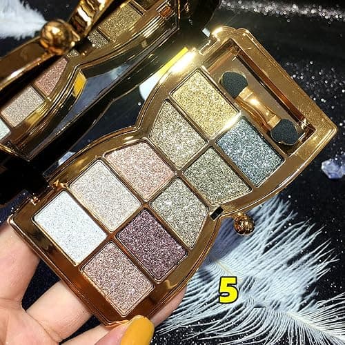 Bernecy Glitter Eyeshadow Palette,10 Colors Sparkle Shimmer Eye Shadow Highly Pigmented Long Lasting Makeup Set Gold (Type 5), Small thumbnail 2