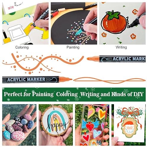 30 Colors Dual Tip Acrylic Paint Markers, Premium Dot & Fine Tip Coloring Paint Pens Set for Paper, Rock, Wood, Fabric, Canvas, Glass, Ceramic, Vision Board Supplies and DIY Crafts Supplies Art Gifts thumbnail 6