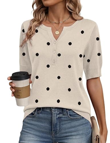 Zeagoo Women's Short Sleeve Sweater 2026 Spring Summer Tops Lightweight Casual V Neck Sweaters Dressy Work Blouses Clothes - Image 1