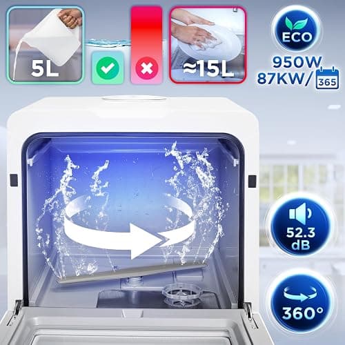 Duronic DW5 WE Lave-vaisselle posable 950W Lave vaisselle de comptoir | Lave vaisselle avec 6 programmes de lavage séchage Lave les plats assiettes verres bols couverts fruits Gain de place thumbnail 6