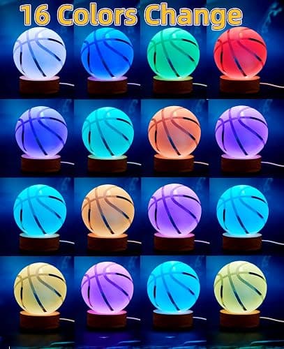 Basketball Crystal Ball Lamp,3.15 inch 3D K9 Crystal Ball Night Light with Wooden Base,Basketball Lamp Light, Gifts for Boys,16 Colors Change with Remote Control (K) thumbnail 2