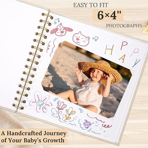 Hiwhy 8 x 8 Inch Scrapbook Photo Album Linen Cover, Hardcover Kraft White Pages Memory Book, for Travel Wedding Guest Book Christmas Baby Shower (20 Sheets/ 40 Pages,Beige) thumbnail 4
