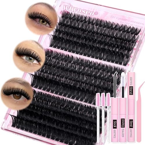 wiwoseo Individual Eyelashes Cluster Lashes Kit Lashes Individual Cluster Kit 60+80+100D Lash Clusters Eyelash Extensions Eyelashes Individuals Kit with Bond and Seal Lash Glue (10-18MM) - Image 1