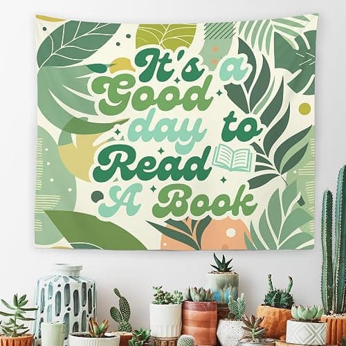 MNASAIOO It's A Good Day to Read A Book Classroom Wall Tapestry Hanging,Green Plants Leaf Reading Banner Tapestries,Boho Wall Decor for Kids Book Lovers School Library Reading Nook Corner Dorm 50x60in thumbnail 5