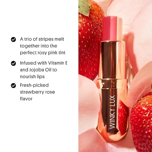 WINKY LUX Strawberry Rose Scented Lip Balm, Hydrating Sheer Pink Tint | Wraps Lips in Hydration with Jojoba Oil & Vitamin E, Sulfate-Free, Vegan, 0.12 oz thumbnail 3
