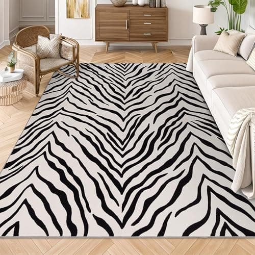 YIHOUSE Tiger Washable Area Rugs 5'x7', Black and Beige Modern Rug for Living Room, Bedroom, Ultra Thin Animal Stripe Print Rug for Girls Boys Nursery, Playroom, Dorm Room thumbnail 6