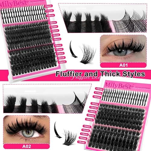 MilyBest 792pcs 4 Styles Lash Clusters Kit with Spikes and Bottom Lashes | Wispy volume bulk individual eyelash extensions with 2 bond and seal glue for DIY mix-and-match lash maps, manga makeup thumbnail 4