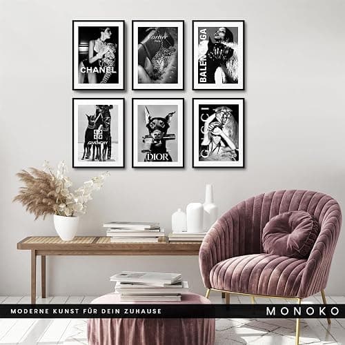 MONOKO® Wandbilder Wohnzimmer Modern | Schwarz Weiss Bilder Schlafzimmer | Coco Poster Set 6x A4 ohne Rahmen thumbnail 2
