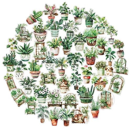 100PCS Green Plant Transparent Stickers,Potted Plant Floral Decals Stickers for Scrapbook Laptop Water Bottles Phone Guitar Decals for Kids Teens Adults (Green Plants) thumbnail 4