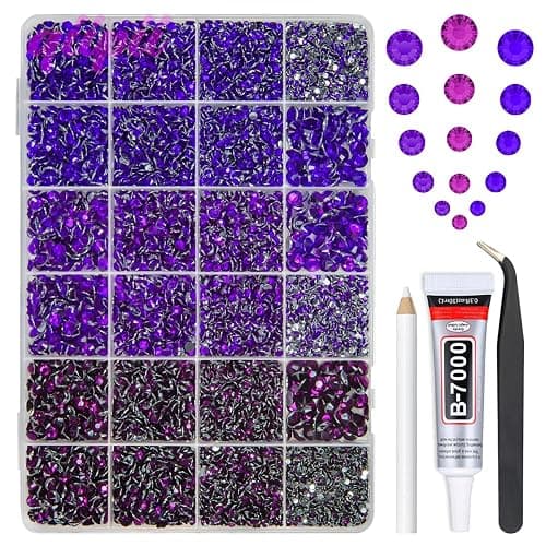 qiipii 2mm-6mm 3 Color Violet Series Crystal Resin Rhinestones w B7000 Jewelry Glue for Bedazzling Crafting Flatback Stones Gems Diamonds for Nails Face Eyes Makeup Tumblers Bottles DIY Crafts Clothes - Image 1