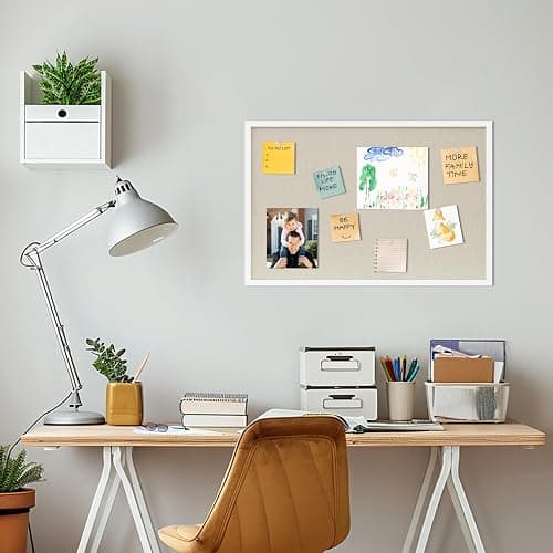 DAHAPYBOO Cork Board with Linen White,Bulletin Board 30"x20" Hanging Corkboards for Office Home School Message Board or Vision Board Decoration. thumbnail 5