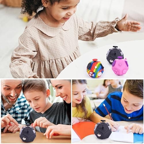 UOOEFUN Mini Fidget Toys Cube,12 Sided Cube Toys Relief Stress,Anxiety, Depression,Autism for Kids Adults Improve Focus and Kill Time (Black) - Black thumbnail 7