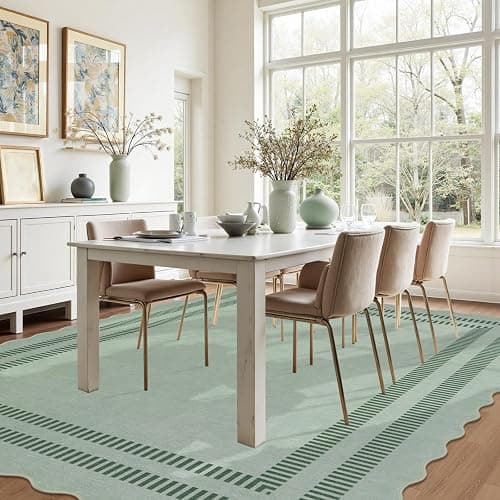 LORWER Washable 8x10 Rugs for Living Room Bedroom, Non-Slip Sage Green Indoor Carpet for Dining Room Office, Ultra Thin Scalloped Soft Carpets for Kids Nursery Playroom thumbnail 8