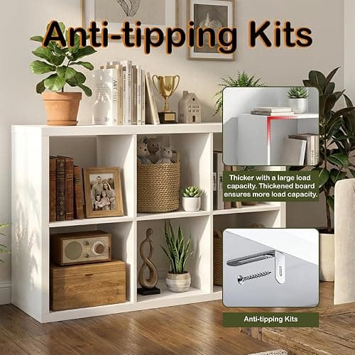WannabeMyself【2026 Wooden Thick Frame】 6 Cube Storage Organizer with Anti-Tipping Kits, Reversible Open Back Book Shelf,Bookcase for Living Room,Bedroom,Entrance Hall,Office,11.6×36.3×24.6,White thumbnail 5