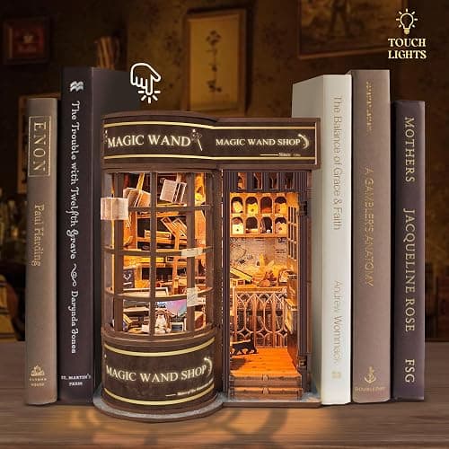 CUTEROOM Book Nook Kit for Adults, 3D Wooden Puzzle DIY Miniature Dollhouse Booknook Kit, Tiny House Building Kit with LED Light for Bookshelf Insert Decor- Magic Wand - Magic Wand thumbnail 7