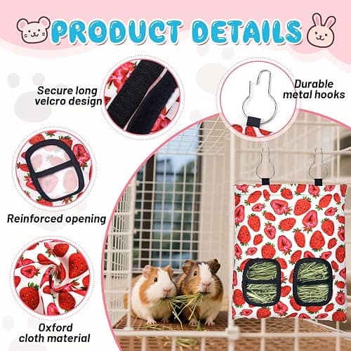 3 Pcs Rabbit Hay Feeder, 2-Hole Hanging Guinea Pig Hay Bags Washable Bunny Hay Bag for Rabbits, Chinchillas, Hamsters, Small Pets and Animals (11.8"×8.7") thumbnail 3