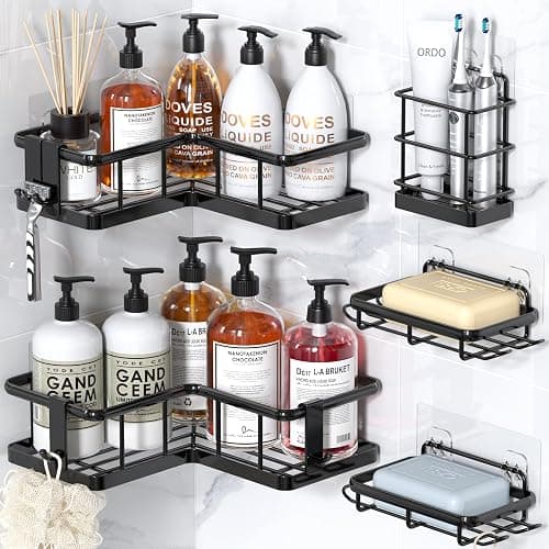 YASONIC Shower Caddy Corner, 5-Pack Shower Caddy Organizer with 4 Removable Hooks and Soap Holder, Rustproof Shower Shelves for No Drilling Large Shower Organizer Corner - Black - Black - 5pack - Image 1