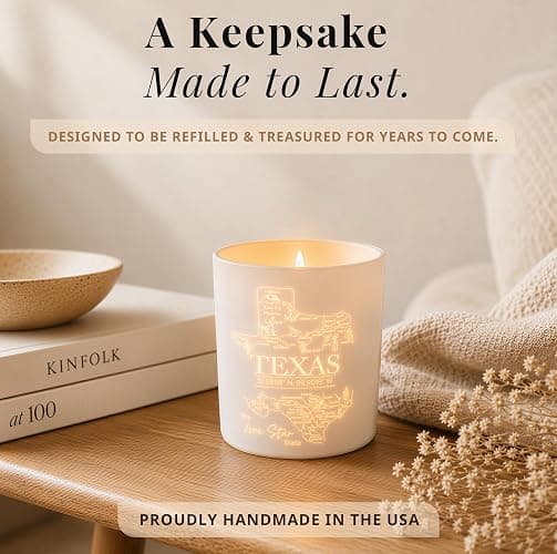 Texas Gifts Glow-Through Engraved Candle w/Teakwood, Tobacco & Rich Leather I Texas Decor for Home I Texas Souvenirs I Texas State Gifts I 9oz Jar, 50Hr Burn, USA Made thumbnail 4