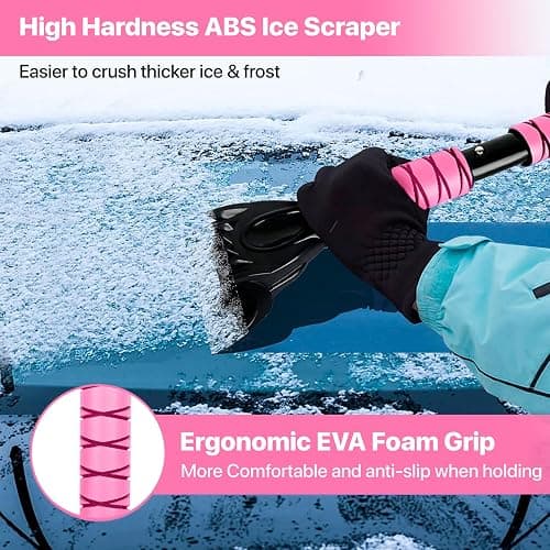 OUSHASAA 44" Ice Scraper and Snow Brush for Car Windshield with Extendable, 360° Pivoting, Soft Bristle Head, Foam Grip, for Car, Truck, SUV Window Tool (Pink) thumbnail 4