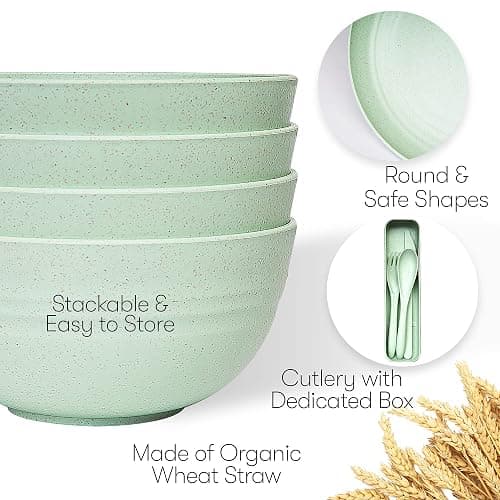 Wheat Straw Dinnerware Sets | Unbreakable Dinnerware Sets | Dishwasher Microwave Safe Dinnerware | Eco Friendly Non Breakable Dinnerware Sets | RV Outdoor Camping (Green, Service for 4 (28 pcs)) - Service for 4 (28 pcs) - Green thumbnail 4