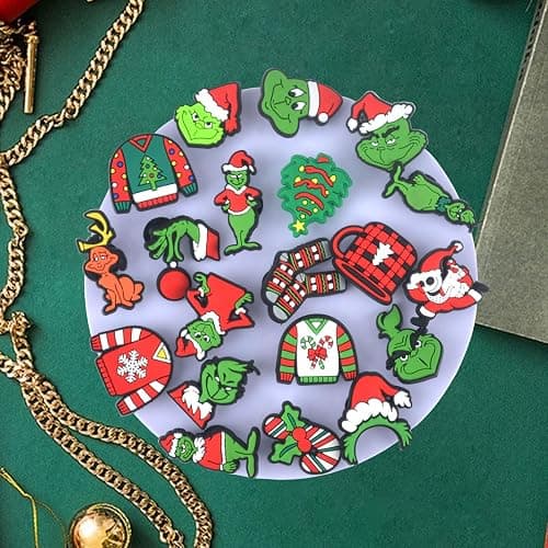 AWAVM 20pcs Multicoloured Christmas Theme Cartoon Anime Shoe Charms for Croc Clog Decoration thumbnail 4