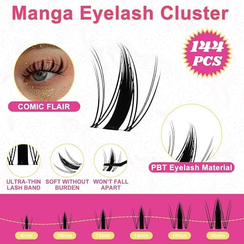 Fowendia Lash Clusters Kit Wanna Be 8-18mm Fairy Manga Eyelash Clusters DIY Lash Extension Kit Waterproof Wispy Anime Lashes Clusters Invisible Band 0.3mm Individual Cluster Eyelash Extensions Kit thumbnail 2