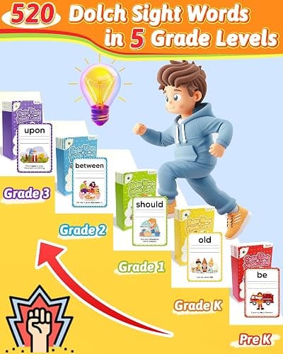 520 Sight Words Flash Cards Kindergarten, 1st 2nd 3rd Grade Reading Books | Learn to Read, Preschool Kindergarten Workbooks, Writing & Spelling Games, Dolch & Fry List, Homeschool Supplies for Kids thumbnail 4