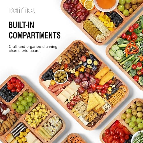 Renmxj Charcuterie Board with Clear Lid, Travel Portable Cheese Board Charcuterie Boxes Cutting Boards for Kitchen, House Warming Gifts New Home, Gifts for Women (6 Compartments Black) thumbnail 9