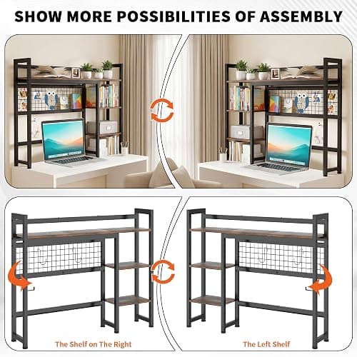 GYXZ Desktop Shelf, 32.3'' Desktop Organizer Shelf for Computer Monitor, 4 Tier Hutch Storage Rack for Home Office Dorm, Rustic Brown thumbnail 6