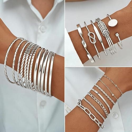 17 MILE 78 Pieces Gold Jewelry Set for Women, 9 Necklace, 24 Bracelet, 22 Earrings, 23 Knuckle Rings Gold Plated Jewerly set for Women Gift thumbnail 3