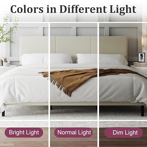 IOILORI Full Bed Frame, Full Size Platform Bed Frame with Upholstered Headboard, Sturdy Wood Slats, No Box Spring Required, Silent, Easy Assembly, Beige thumbnail 7