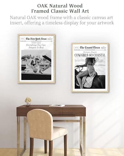 iHery Everything You Can Imagine Is Real Framed Trendy NewsPaper Wall Art, Natural OAK Wood 12x16in Canvas Wall Art Decor For Bedroom, Vintage Hot Girls Prints Living Room Home Décor 1Pack thumbnail 6