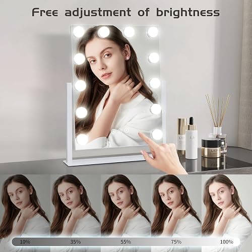 Kotdning Vanity Mirror with Lights,Lighted Vanity Mirror with 12 Dimmable Bulbs for Dressing Room & Bedroom,3 Color Lighting,Modes Detachable 10x Magnification 360°Ratation (White) 14.6" L x 17" W thumbnail 4