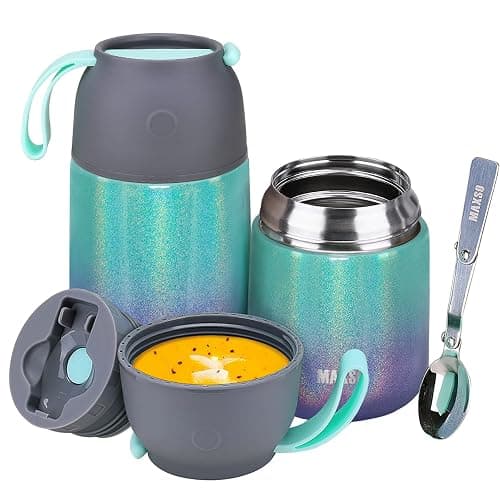Insulated Thermo Food Jar for Hot & Cold Food for Kids Adult, 17&24 oz Soup Thermal Hot Food Containers for Lunch, Triple Layer Insulation Stainless Steel Food Jar with Spoon(2 Pack Rainbow) - Image 1
