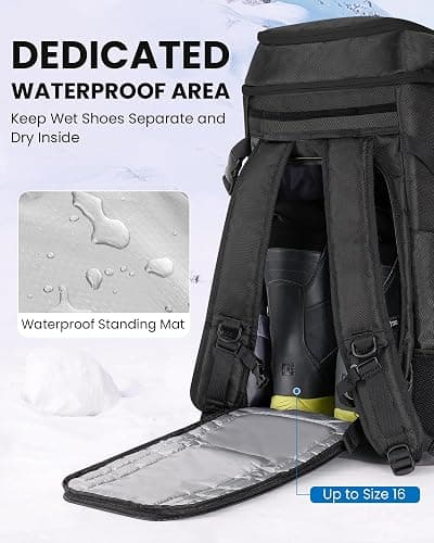 OutdoorMaster Ski Boot Bag, 65L Snowboard Boots Travel Backpack for Helmet, Ski Shoes, Goggles, Gloves and Accessories, Waterproof Exterior & Bottom thumbnail 5
