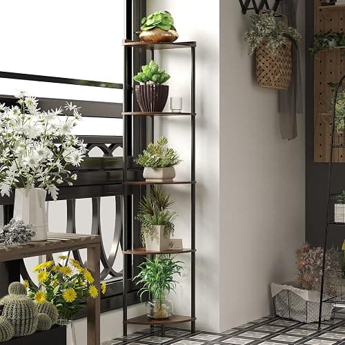 SUNMORY 5 Tier Corner Shelf Stand,Industrial 65" Corner Shelves Display Shelf for Living Room Decor,Wall Corner Bookshelf Multi Unit Organizer,Tall Shelf Plant Stand for Bedroom,Bathroom,Small Space thumbnail 4