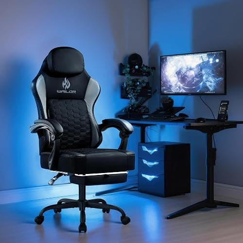 WAILOR Gaming Chair with Pocket Spring Cushion, Video Game Computer Chair with Footrest for Adults, High Back Gamer Leather Chair with Headrest and Lumbar Support for Office Gaming 300LBS thumbnail 2
