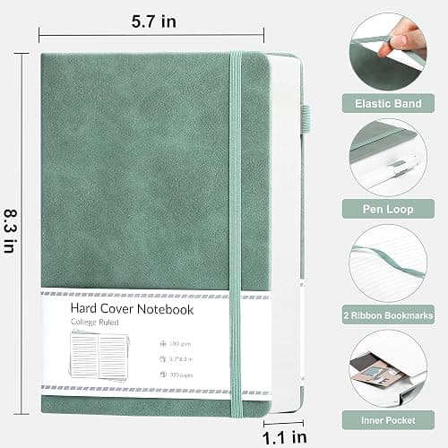 CAGIE Lined Journal Notebook for Women Men 320 Pages 100 Gsm Paper Thick Journaling Notebooks A5 Leather Journals for Writing Hardcover Journal Supplies for Work Note Taking Diary, 5.7x8.3 In, Green thumbnail 3