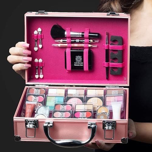 Dawn Till Dusk 80 Pieces Makeup Set with Travel Vanity Box by Envie, Includes Eyeshadow Palette, Lip Gloss, Lipsticks, Manicure Set, Makeup Brushes, Compact Mirror and Much More - (Rose Gold) thumbnail 4