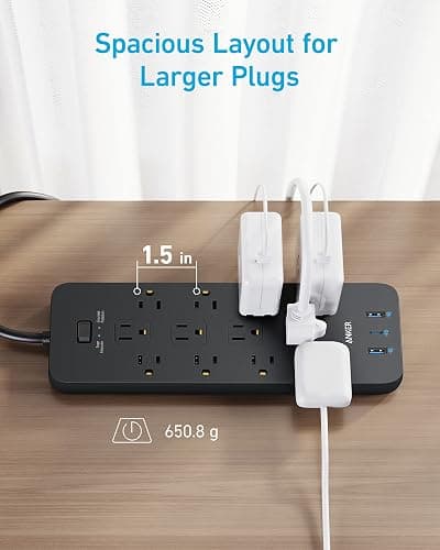 Anker Power Strip Surge Protector (2100J), 12 Outlets with 2 USB A and 1 USB C Port for Multiple Devices, 5ft Extension Cord, 20W Power Delivery Charging for Home, Office, Dorm Essential, TUV Listed thumbnail 5