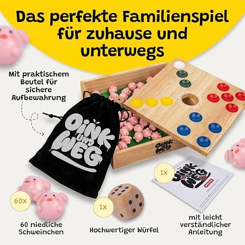 Spielario OINK und Weg | Schweinchen Spiel Holz | Das lustige Familienspiel für zwischendurch | Big Hole Schweinchenspiel | Mehr Spannung durch taktisches Würfeln | Schweine Spiel als Geschenk thumbnail 2