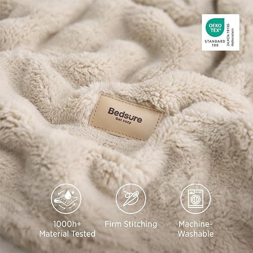 Bedsure Cloud Bubble Blanket, Soft Cozy Throw, Beige, 50"×60" | Lightweight Decorative, Fleece, Couch/Sofa/Bed, Soft, Cute, Gifts for Women, Room Decor thumbnail 7